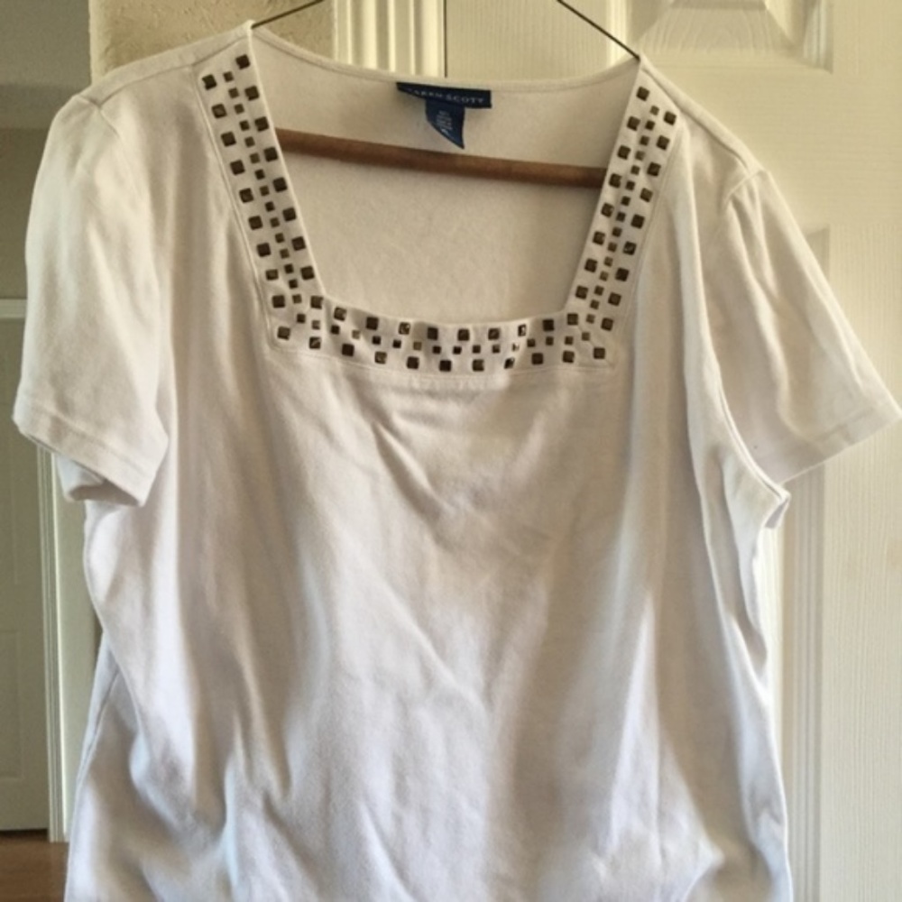 Karen Scott Embellished Square-Neck Top XL
